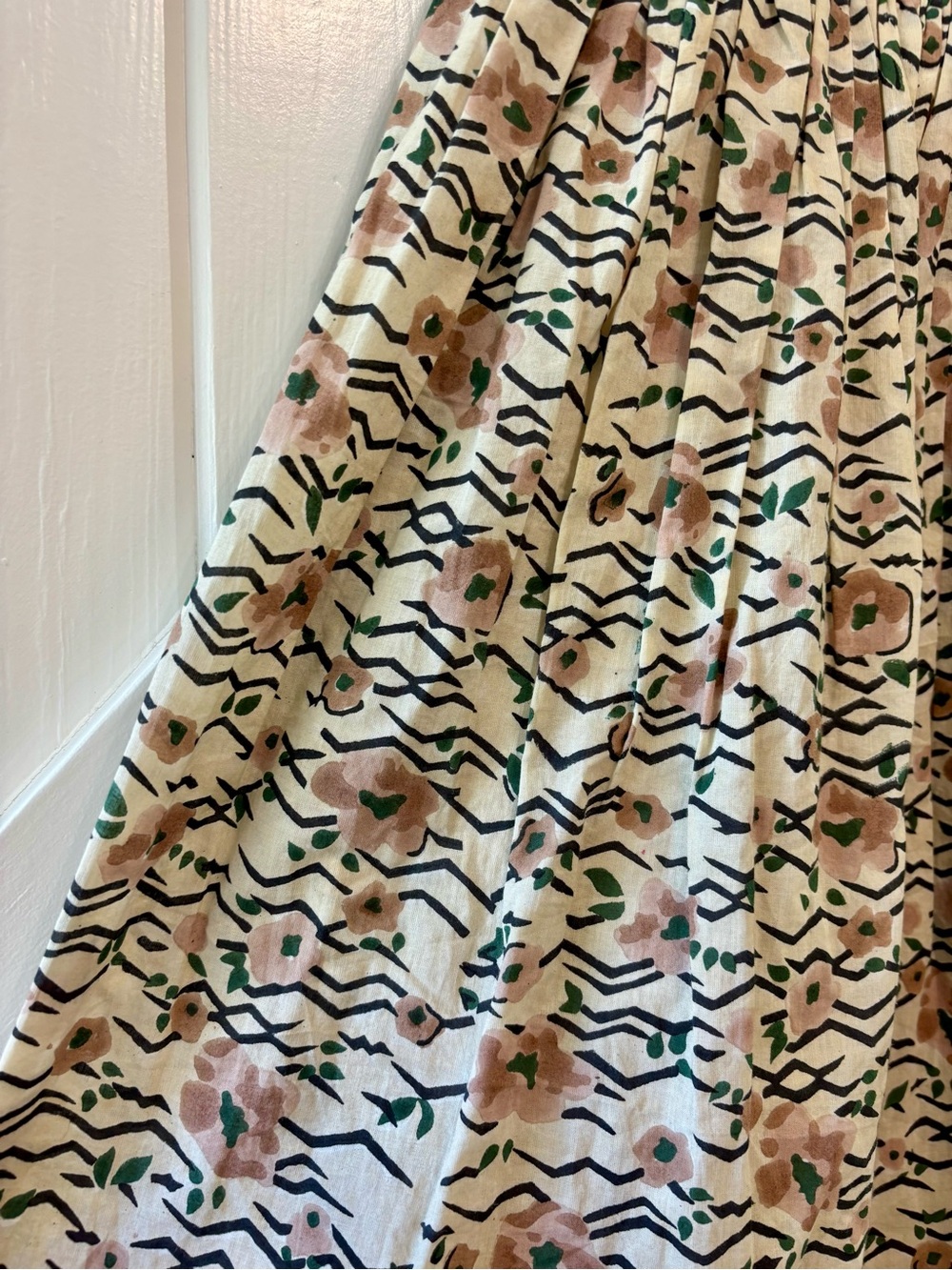 WVN Organic Cotton Floral Puff Sleeve Midi Dress Cream Pocket Cottage-core S - Picture 4 of 12